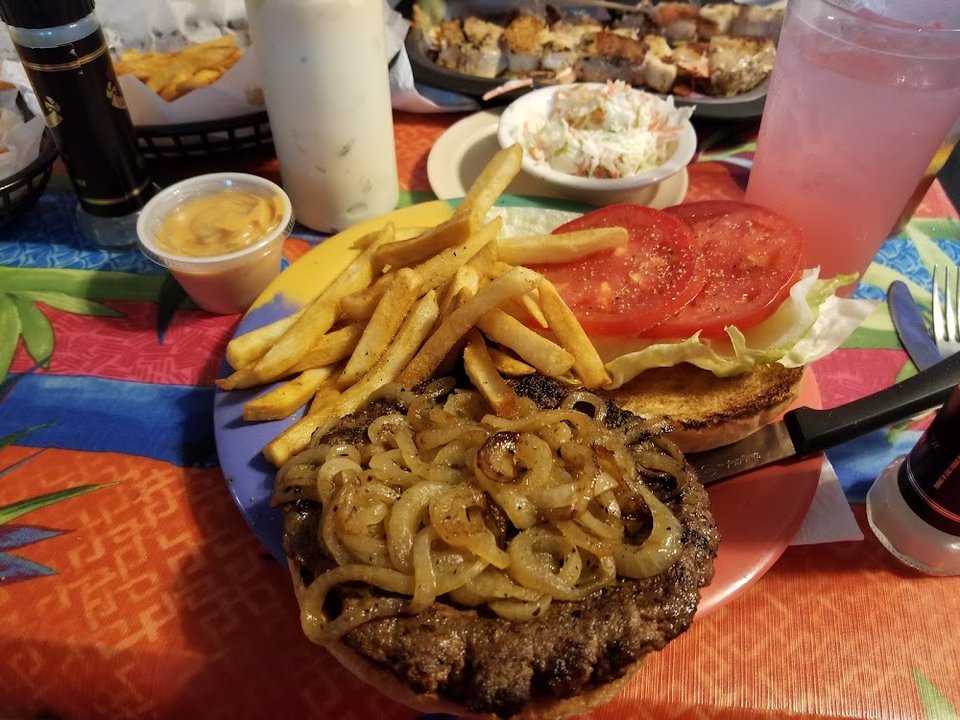Hamburger with French Fries and Coleslaw