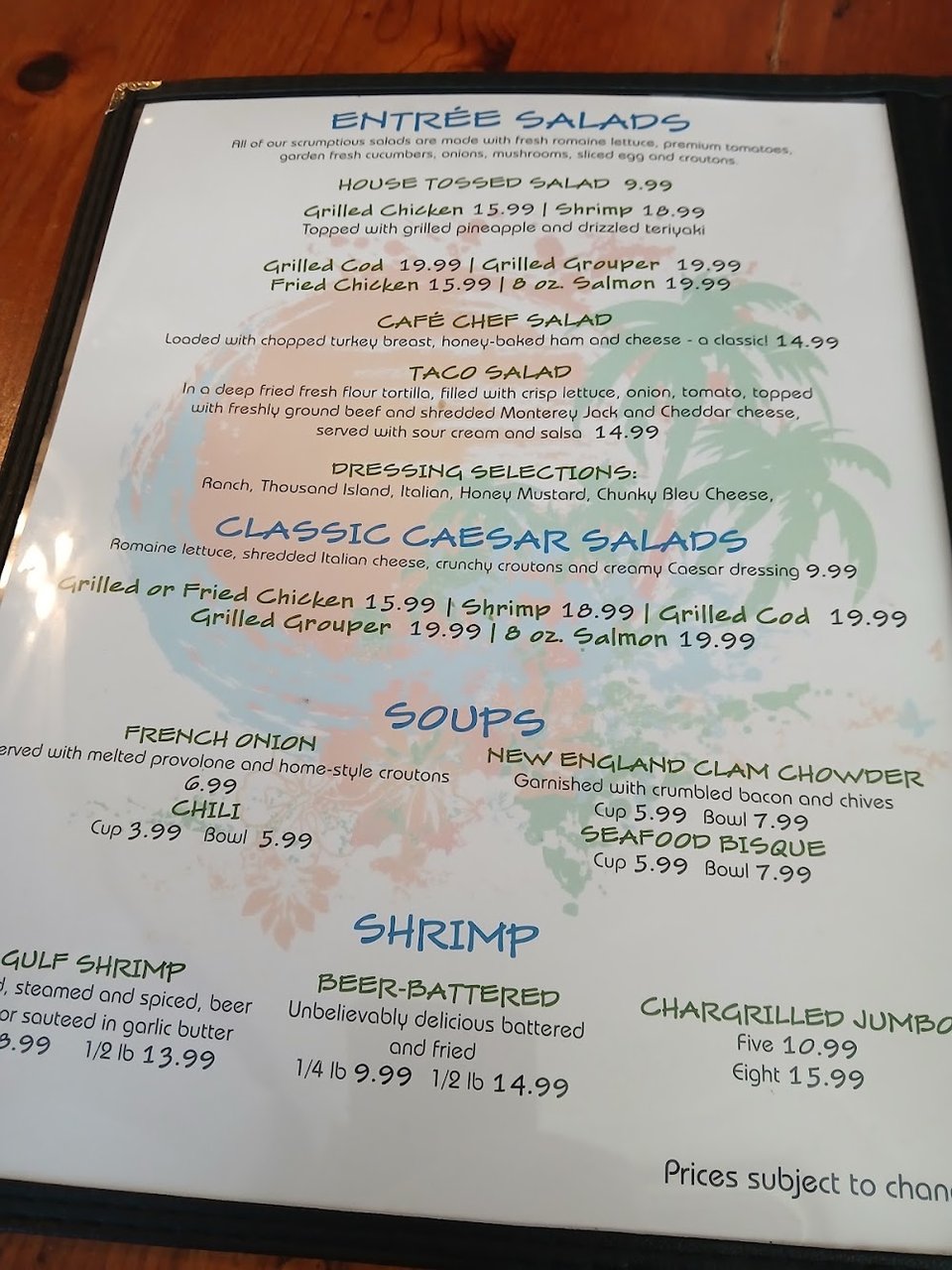 Menu dishes arranged for a surf-themed cafe.